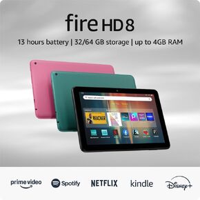 New Amazon Fire HD 8 tablet, 8" HD Display, 3GB memory, 32GB, designed for portable entertainment, Black, (2024 release)