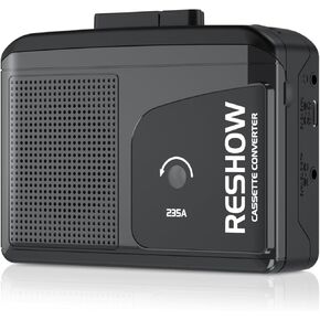 Reshow Walkman Cassette Player, Portable Cassette Tape Recorder, Audio Cassette to Digital Converter with Earphone Jack, Built-in Microphone, Loud Speaker, Reverse Recording to Tape-Black
