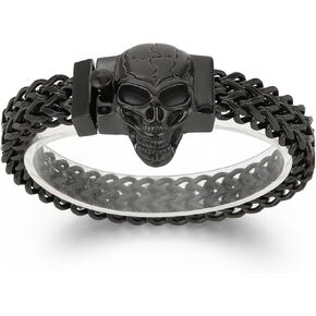 Klapgo Gothic Skull Bracelet for Men Byzantine Chain Gold/Black/Silver Men Bracelet Stainless Steel Bracelet for Men