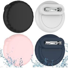 4 Pack Waterproof AirTag Holder for Kids, Air Tag Silicone Case with Invisible Pin,Safe Hidden Lightweight GPS Tracker for Elderly, Luggage, Clothes, Backpack(Black, White, Pink, Dark Blue)