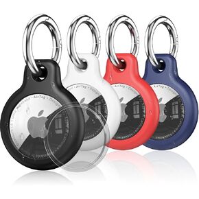 Inesore 4 Pack Holder Compatible with Airtag, Waterproof Protective Case with Keychain, Anti-Scratch Holder for Air Tag for GPS Item Finder Tracker, Luggage, Pet, Key Ring(4 Colors)