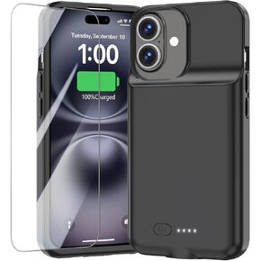 Battery Case for iPhone 16e /16, Fast Charging Case Charger 8500mAh Ultra-Slim Lightweight Powerful 15W Battery Pack Rechargeable Anti-Fall TPU Juice Box for iPhone 16e/ for iPhone 16(6.1") Black