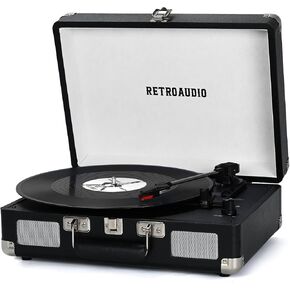 Vinyl Record Player 3-Speed Bluetooth Portable Suitcase Belt-Driven Record Player with 2 Built-in Stereo Speakers Vinyl Vintage Turntable Phonograph Records Player with RCA Line Out, AUX Out