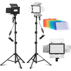 Jiang&Rong 2 Pack LED Video Lighting Kits Photography Recording Studio Light Camera Photo Panel Adjustable 5600k USB Studio Light with Barndoor -9 Color for Games Streaming YouTube Tiktok Film