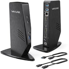 WAVLINK USB 3.0 and USB-C Dual 4K Display Laptop Docking Station with 65W Laptop Charging for Windows or Mac OS, Single 5K/Dual 4K@60Hz,(2 HDMI,2 Display Ports,3 USB3.0, 2 USB-C, Ethernet, Audio&Mic)