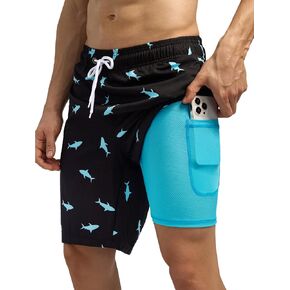 difficort Mens Swim Trunks Quick Dry Bathing Suit 9 inch Inseam Board Shorts with Compression Liner and Zipper Pocket