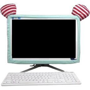 20''-29'' Computer Monitor Cover,Furry Cute Striped Monitor Dust Cover,Kawaii Green Monitor Dust Cover,Screen Monitor Decoration