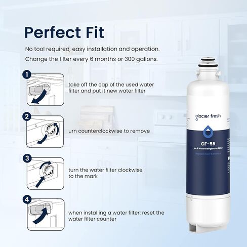 GLACIER FRESH 12033030 Replacement for Bosch 11025825 Ultra Clarity Pro Refrigerator Water Filter BORPLFTR50, Compatible with 12028325, 11032531, BORPLFTR50, WFC100MF, B36CT80SNS, B36CL80ENS (2 Pack) in Kuwait