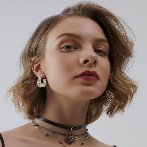 Statement Earrings for Women Bohemian Large Dangle Drop Hoop Earring Girls AB Rhinestone Crystal Sterling Silver Post in Saudi Arabia