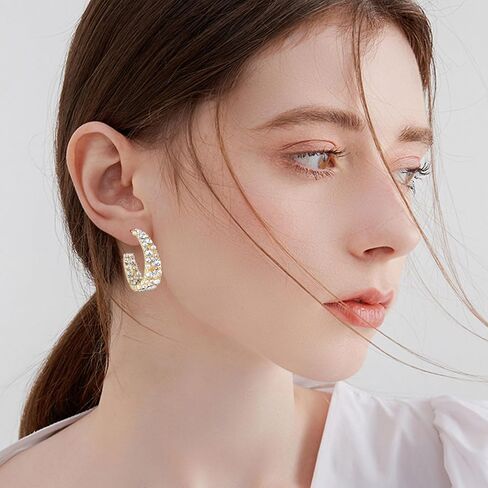 Statement Earrings for Women Bohemian Large Dangle Drop Hoop Earring Girls AB Rhinestone Crystal Sterling Silver Post in Saudi Arabia