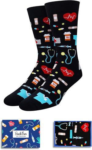 جوارب SOCKFUN للطبيب فلامنغو الأسنان والبيتزا والبرتقال والقطط والجيتار والجولف والهدايا للممرضة وطبيب الأسنان لمحبي الجيتار والقطط in Kuwait