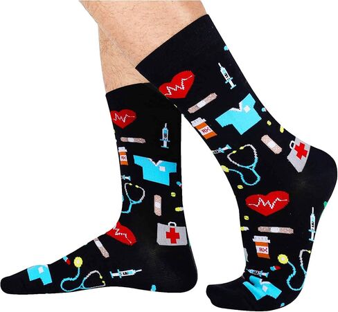 جوارب SOCKFUN للطبيب فلامنغو الأسنان والبيتزا والبرتقال والقطط والجيتار والجولف والهدايا للممرضة وطبيب الأسنان لمحبي الجيتار والقطط in Kuwait
