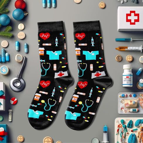 جوارب SOCKFUN للطبيب فلامنغو الأسنان والبيتزا والبرتقال والقطط والجيتار والجولف والهدايا للممرضة وطبيب الأسنان لمحبي الجيتار والقطط in Kuwait
