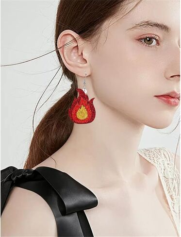 CHUNYANAN Boho خفيفة الوزن من الأكريليك المجوف لهب القلب المتدلي للنساء والفتيات، أقراط فريدة من نوعها على شكل لهب الحب على شكل قلب هدية مجوهرات in Kuwait