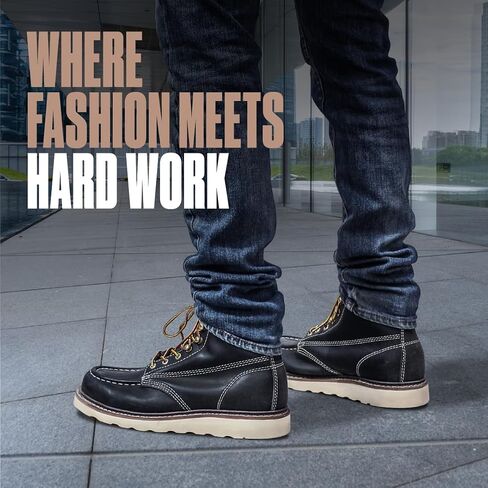 أحذية عمل من EVER BOOTS"Weldor" للرجال Moc Toe Construction Work Boots إسفين ناعم عند أصابع القدم وخفيف الوزن in Kuwait