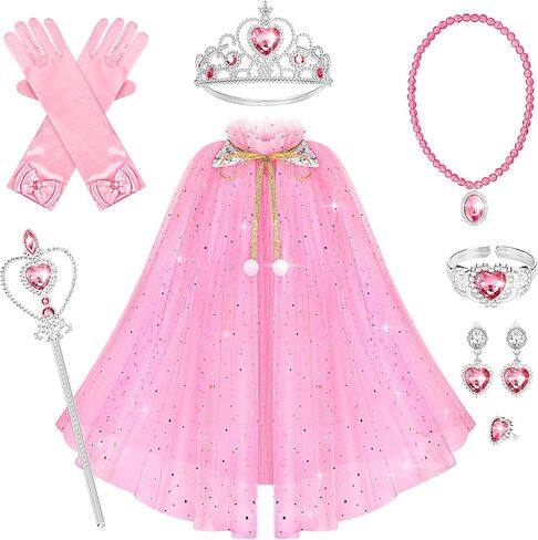 10 Pieces Princess Cape Set Dress up Clothes for Little Girls Party Cosplay Cloak with Jewelry Tiara Crown Wand Gloves in Kuwait