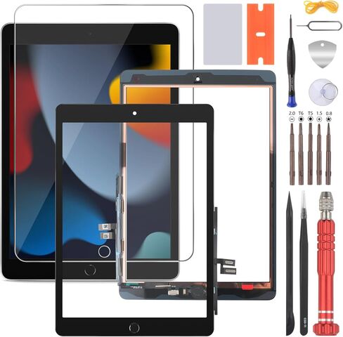 محول رقمي لشاشة اللمس لجهاز iPad 9th Gen A2602 A2603 A2604 A2605 10.2 لوحة استبدال شاشة الكمبيوتر اللوحي مجموعة إصلاح الزجاج الأمامي باللون الأسود مع أداة التثبيت (بدون شاشة LCD) in Kuwait