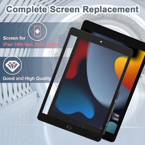 محول رقمي لشاشة اللمس لجهاز iPad 9th Gen A2602 A2603 A2604 A2605 10.2 لوحة استبدال شاشة الكمبيوتر اللوحي مجموعة إصلاح الزجاج الأمامي باللون الأسود مع أداة التثبيت (بدون شاشة LCD) in Kuwait
