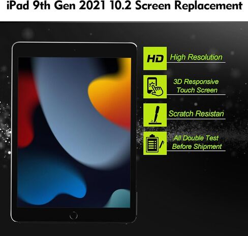 محول رقمي لشاشة اللمس لجهاز iPad 9th Gen A2602 A2603 A2604 A2605 10.2 لوحة استبدال شاشة الكمبيوتر اللوحي مجموعة إصلاح الزجاج الأمامي باللون الأسود مع أداة التثبيت (بدون شاشة LCD) in Kuwait