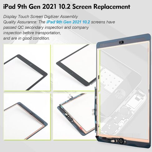 محول رقمي لشاشة اللمس لجهاز iPad 9th Gen A2602 A2603 A2604 A2605 10.2 لوحة استبدال شاشة الكمبيوتر اللوحي مجموعة إصلاح الزجاج الأمامي باللون الأسود مع أداة التثبيت (بدون شاشة LCD) in Kuwait