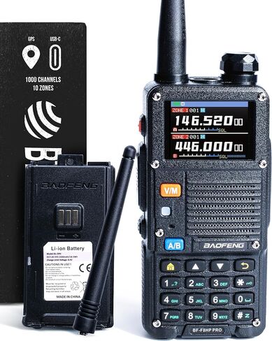 راديو BAOFENG BF-F8HP PRO (UV-5R الجيل السابع) 8 وات ثلاثي الموجات ثنائي الاتجاه - VHF/1.25M/UHF، IP54، 1000 قناة، نظام تحديد المواقع العالمي (GPS)، ماسح ضوئي لنطاق الطيران، وضع الطقس NOAA، بطارية قابلة لإعادة الشحن USB-C in Saudi Arabia