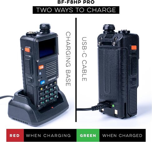 راديو BAOFENG BF-F8HP PRO (UV-5R الجيل السابع) 8 وات ثلاثي الموجات ثنائي الاتجاه - VHF/1.25M/UHF، IP54، 1000 قناة، نظام تحديد المواقع العالمي (GPS)، ماسح ضوئي لنطاق الطيران، وضع الطقس NOAA، بطارية قابلة لإعادة الشحن USB-C in Saudi Arabia