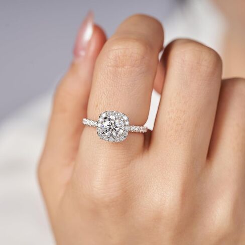 Jansme 1.5ct Cushion Cut Halo Moissanite Engagement Rings for Women Half Eternity 925 Sterling Silver Firmly Fixed By 4 Prongs Brilliant Solitaire Square Real Moissanite Engagement Rings Size 4-11 in Saudi Arabia