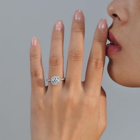 Jansme 1.5ct Cushion Cut Halo Moissanite Engagement Rings for Women Half Eternity 925 Sterling Silver Firmly Fixed By 4 Prongs Brilliant Solitaire Square Real Moissanite Engagement Rings Size 4-11 in Saudi Arabia