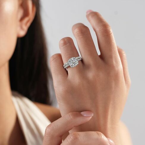 Jansme 1.5ct Cushion Cut Halo Moissanite Engagement Rings for Women Half Eternity 925 Sterling Silver Firmly Fixed By 4 Prongs Brilliant Solitaire Square Real Moissanite Engagement Rings Size 4-11 in Saudi Arabia