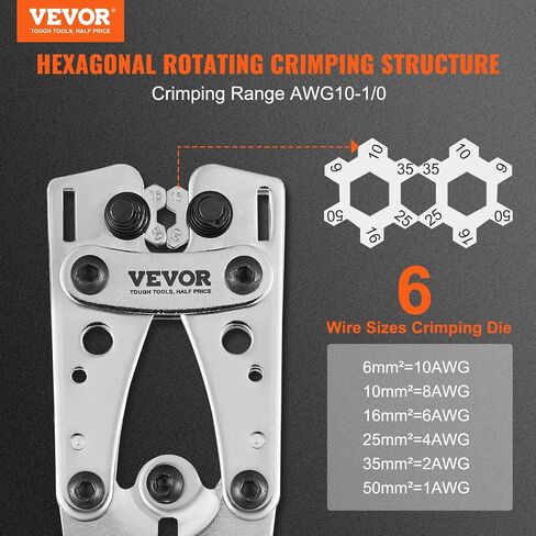 أداة تجعيد عروة كابل بطارية VEVOR، 10-1/0AWG مع قاطع كابل و95 قطعة من أطراف الحلقة النحاسية، و100 قطعة من أنابيب الانكماش الحراري و6 قوالب تجعيد بأحجام الأسلاك، لعروات الأسلاك شديدة التحمل in Saudi Arabia