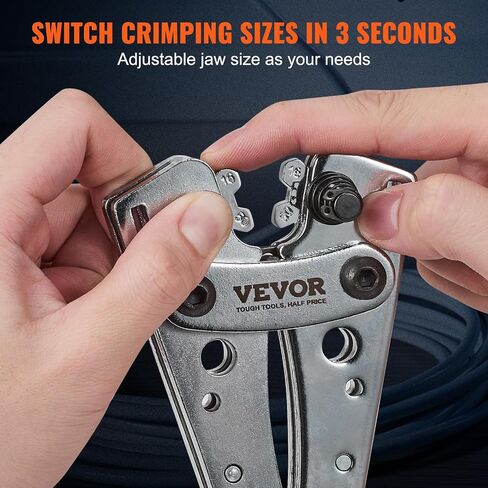 أداة تجعيد عروة كابل بطارية VEVOR، 10-1/0AWG مع قاطع كابل و95 قطعة من أطراف الحلقة النحاسية، و100 قطعة من أنابيب الانكماش الحراري و6 قوالب تجعيد بأحجام الأسلاك، لعروات الأسلاك شديدة التحمل in Saudi Arabia