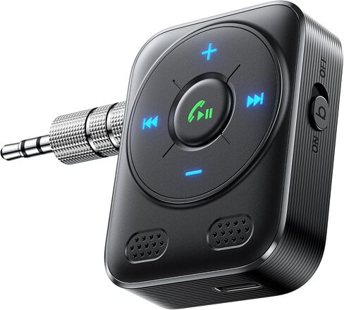Bluetooth 5.4 Car Adapter AUX Receiver [Stronger Dual Mics & Noise Cancellation] Auxiliary Input Car Kit for Music/Hands-Free Call/Home Stereo/Wired Speaker 16H Battery Life - A Must for Family Travel in Saudi Arabia