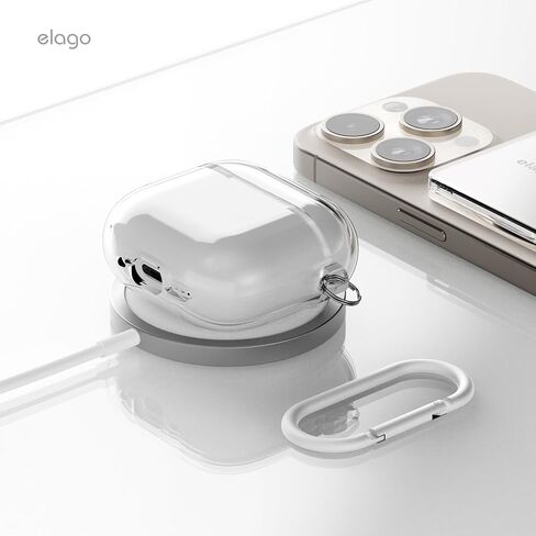 elago Clear Case Compatible with AirPods 4 Case - Compatible with AirPods 4th Generation Case, Carabiner Included, Reduced Yellowing, Wireless Charging, Shock Resistant, Full Protection (Transparent) in Kuwait
