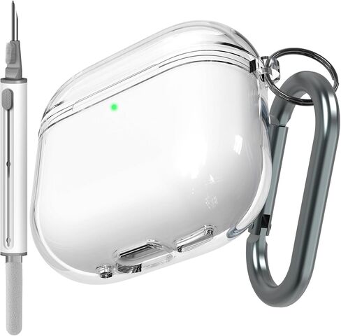 حافظة شفافة متوافقة مع AirPods 4 مع خاصية إلغاء الضوضاء النشطة، حافظة شفافة مضادة للاصفرار مع سلسلة مفاتيح ومجموعة منظف in Kuwait