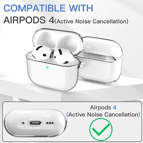 حافظة شفافة متوافقة مع AirPods 4 مع خاصية إلغاء الضوضاء النشطة، حافظة شفافة مضادة للاصفرار مع سلسلة مفاتيح ومجموعة منظف in Kuwait