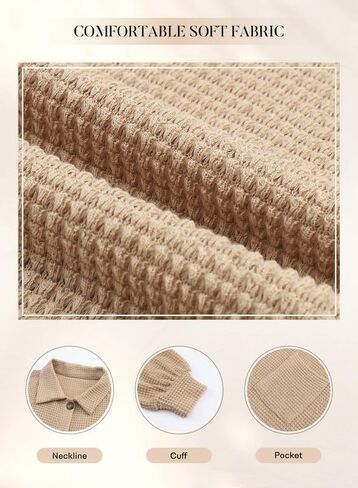 SHEWIN Womens Waffle Knit Button Down Shirts Casual Long Sleeve Shacket Jacket Boyfriend Tops Blouses Loose Fit in Kuwait