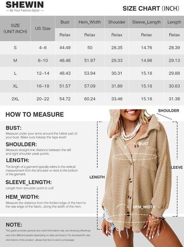 SHEWIN Womens Waffle Knit Button Down Shirts Casual Long Sleeve Shacket Jacket Boyfriend Tops Blouses Loose Fit in Kuwait