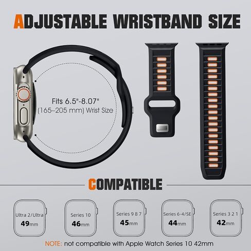 حزام Odbeai الرياضي متوافق مع Apple Watch Ultra 2/Ultra Band، متوافق مع أحزمة ساعة Apple للرجال 49 مم 46 مم 45 مم 44 مم 42 مم، حزام بديل مقاوم للماء من السيليكون لسلسلة iWatch SE 10 9 8-1 in Saudi Arabia