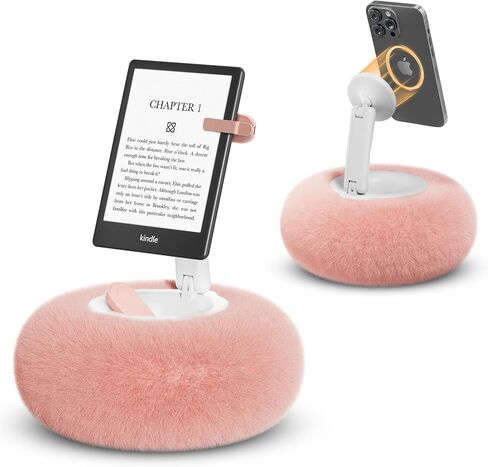 SupeDesk Magnetic Phone Pillow Stand, Phone Holder for Bed,Lap,Desk, Cozy Pillow Stand with Snack Bowl and 2 Magnetic Rings, Compatible with 3.5-7" iPhone,E-Reader, Kindle, Pink in Kuwait