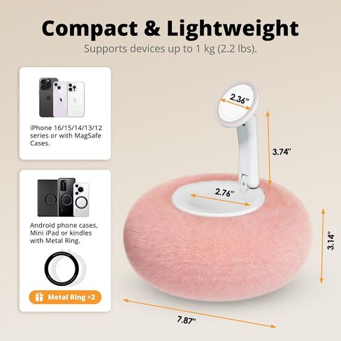 SupeDesk Magnetic Phone Pillow Stand, Phone Holder for Bed,Lap,Desk, Cozy Pillow Stand with Snack Bowl and 2 Magnetic Rings, Compatible with 3.5-7" iPhone,E-Reader, Kindle, Pink in Kuwait