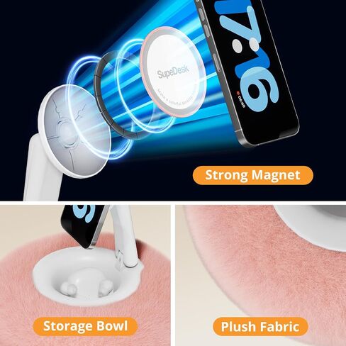 SupeDesk Magnetic Phone Pillow Stand, Phone Holder for Bed,Lap,Desk, Cozy Pillow Stand with Snack Bowl and 2 Magnetic Rings, Compatible with 3.5-7" iPhone,E-Reader, Kindle, Pink in Kuwait