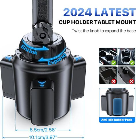 Miracase Cup Holder Tablet Mount for Car, Adjustable Long Neck Car Tablet Holder Friendly Compatible with iPad, Pro, Air, Mini Samsung Galaxy Tab, All 6.1-12.9" Tab in Saudi Arabia