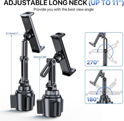 Miracase Cup Holder Tablet Mount for Car, Adjustable Long Neck Car Tablet Holder Friendly Compatible with iPad, Pro, Air, Mini Samsung Galaxy Tab, All 6.1-12.9" Tab in Saudi Arabia