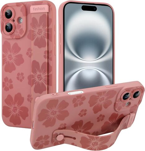 KANGHAR Floral Case for iPhone Air Case with Wrist Strap Kickstand Cute Flower Floral Design for Girls Women Soft TPU Shockproof Protective Phone Cover-Black in Saudi Arabia