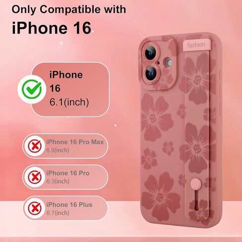 KANGHAR Floral Case for iPhone Air Case with Wrist Strap Kickstand Cute Flower Floral Design for Girls Women Soft TPU Shockproof Protective Phone Cover-Black in Saudi Arabia