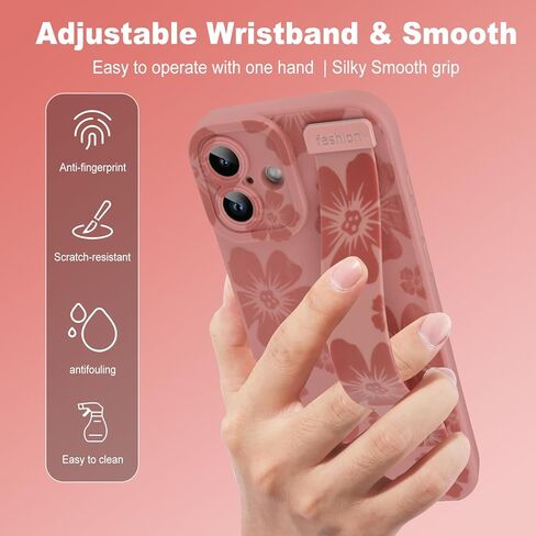 KANGHAR Floral Case for iPhone Air Case with Wrist Strap Kickstand Cute Flower Floral Design for Girls Women Soft TPU Shockproof Protective Phone Cover-Black in Saudi Arabia