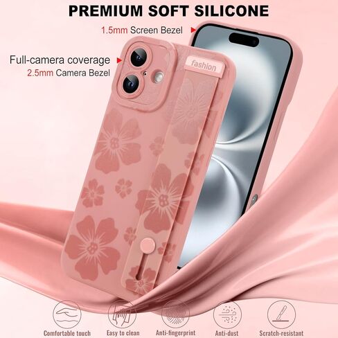 KANGHAR Floral Case for iPhone Air Case with Wrist Strap Kickstand Cute Flower Floral Design for Girls Women Soft TPU Shockproof Protective Phone Cover-Black in Saudi Arabia