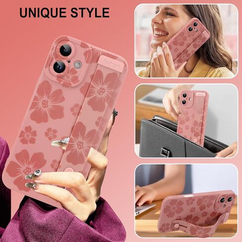 KANGHAR Floral Case for iPhone Air Case with Wrist Strap Kickstand Cute Flower Floral Design for Girls Women Soft TPU Shockproof Protective Phone Cover-Black in Saudi Arabia