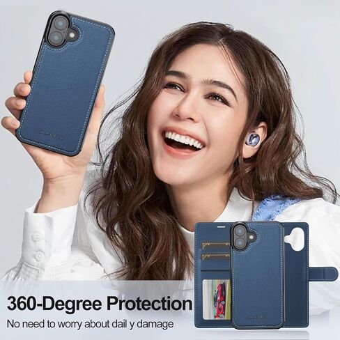 HAII for iPhone 16 Case, 2 in1 Multifunctional Detachable Wallet Phone Case for Men Women with RFID Blocking Card Holder Wrist Strap Shockproof Protective Case for iPhone 16 (Blue) in Saudi Arabia