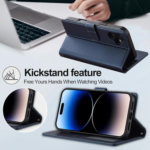 HAII for iPhone 16 Case, 2 in1 Multifunctional Detachable Wallet Phone Case for Men Women with RFID Blocking Card Holder Wrist Strap Shockproof Protective Case for iPhone 16 (Blue) in Saudi Arabia